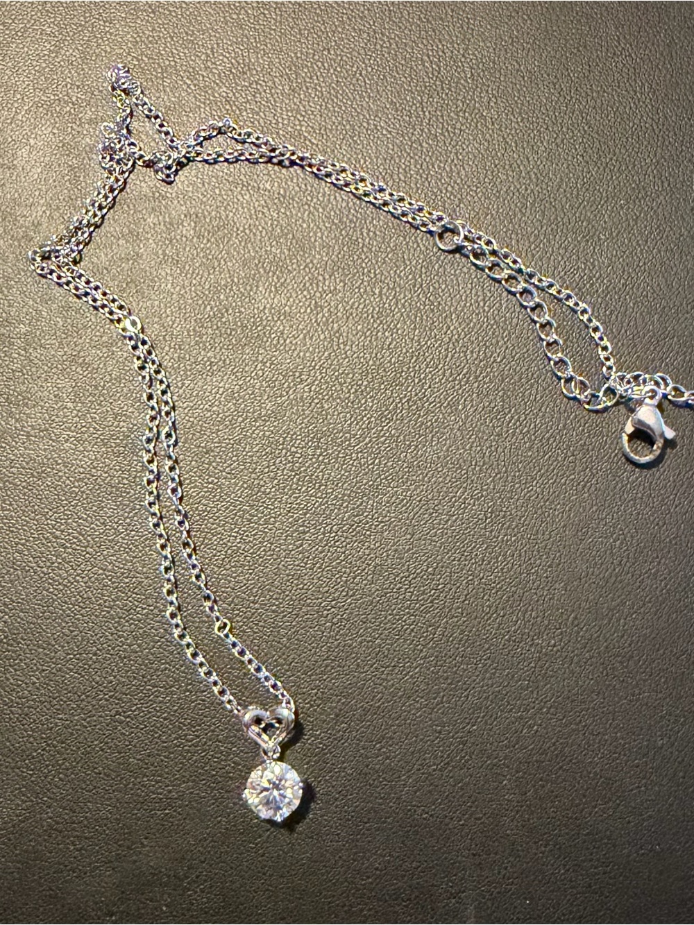 Dainty Silver Heart Solitaire Pendant Necklace - White